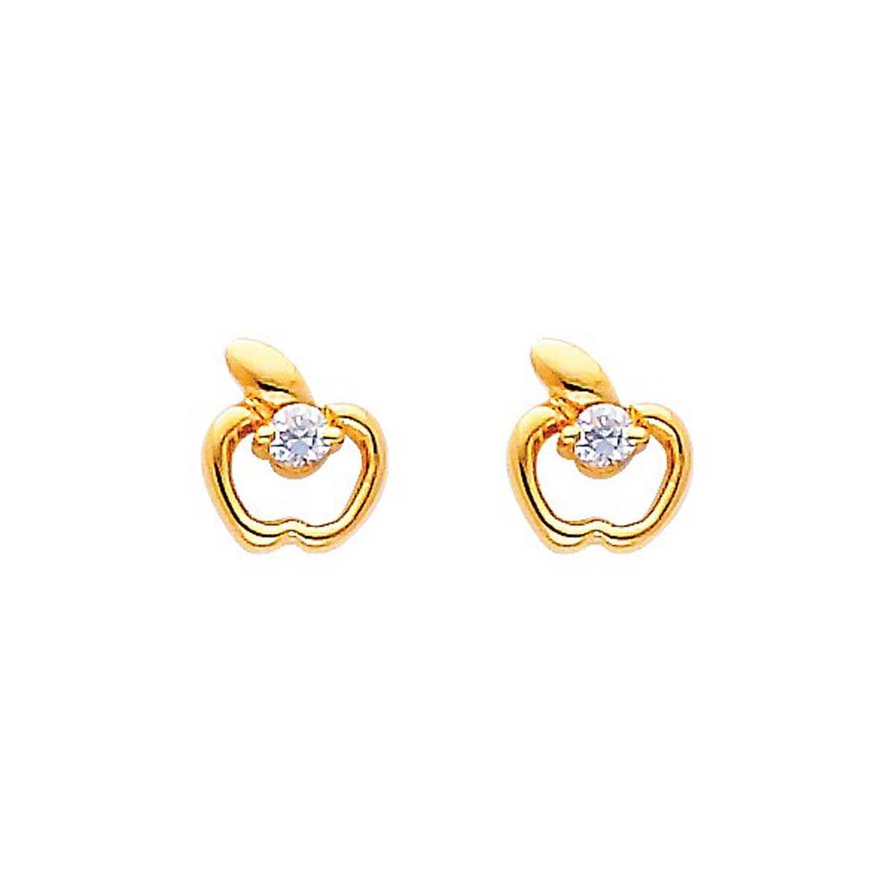 14K Yellow Gold 6mm Apple Pink CZ Stud Earrings - Screw Back