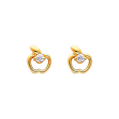 14K Yellow Gold 6mm Apple Pink CZ Stud Earrings - Screw Back