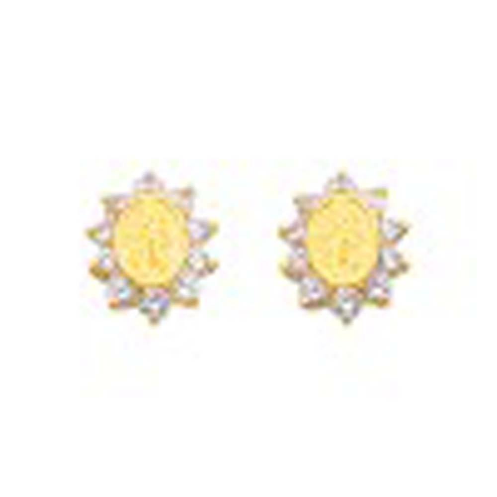 14K Yellow Gold 7mm Our Lady Guadalupe CZ Stud Earrings - Screw Back