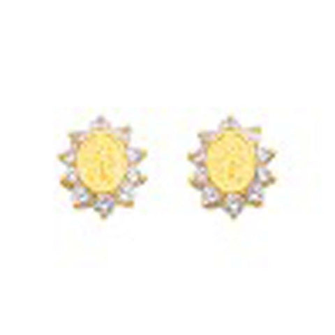 14K Yellow Gold 7mm Our Lady Guadalupe CZ Stud Earrings - Screw Back