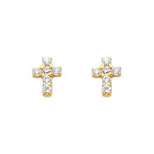 Load image into Gallery viewer, 14K Yellow Gold 5mm Cross CZ Stud Earrings - Screw Back