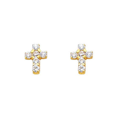 14K Yellow Gold 5mm Cross CZ Stud Earrings - Screw Back