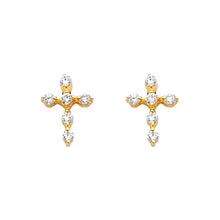 Load image into Gallery viewer, 14K Yellow Gold 7mm Cross CZ Stud Earrings - Screw Back