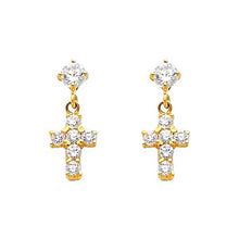 Load image into Gallery viewer, 14K Yellow Gold 5mm Cross CZ Hanging Stud Earrings - Screw Back
