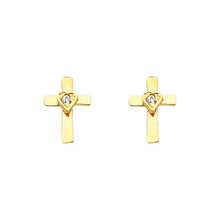 Load image into Gallery viewer, 14K Yellow Gold 6mm Cross CZ Stud Earrings - Screw Back