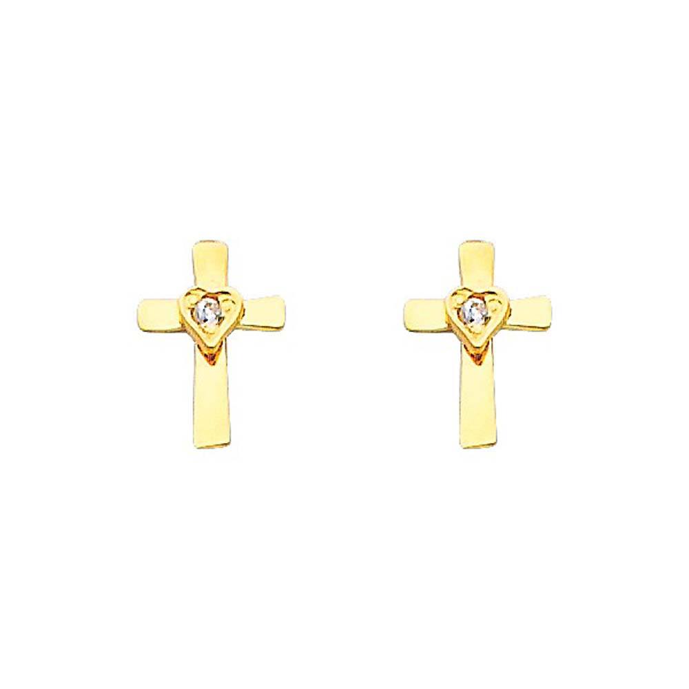14K Yellow Gold 6mm Cross CZ Stud Earrings - Screw Back