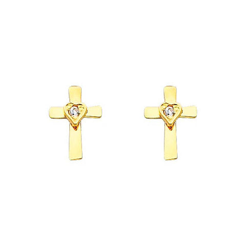 14K Yellow Gold 6mm Cross CZ Stud Earrings - Screw Back