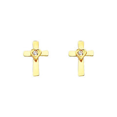 14K Yellow Gold 6mm Cross CZ Stud Earrings - Screw Back