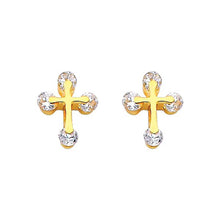 Load image into Gallery viewer, 14K Yellow Gold 8mm Cross CZ Stud Earrings - Screw Back