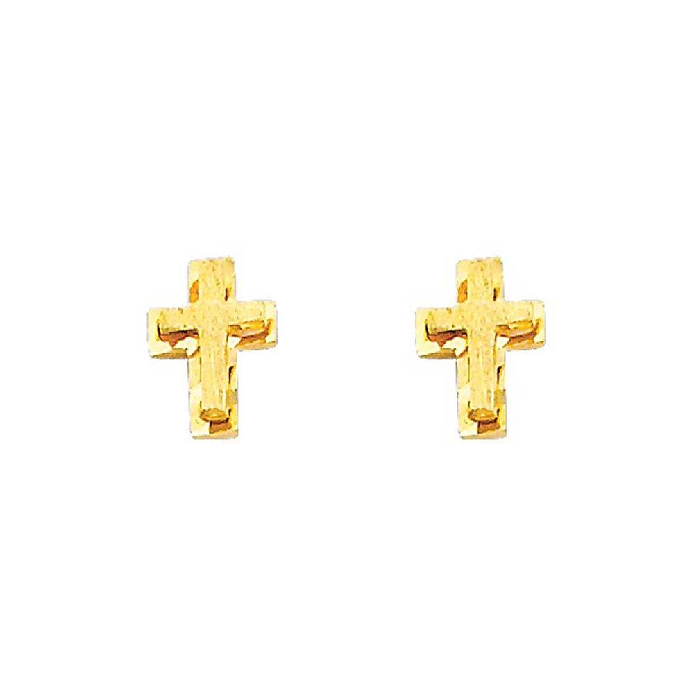 14K Yellow Gold 5mm Cross CZ Stud Earrings - Screw Back
