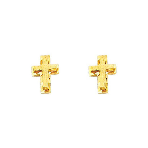14K Yellow Gold 5mm Cross CZ Stud Earrings - Screw Back