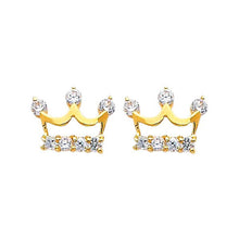 Load image into Gallery viewer, 14K Yellow Gold 10mm Crown CZ Stud Earrings - Screw Back