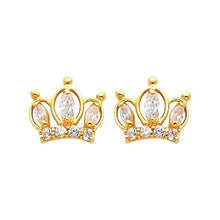 Load image into Gallery viewer, 14K Yellow Gold 10mm Crown CZ Stud Earrings - Screw Back