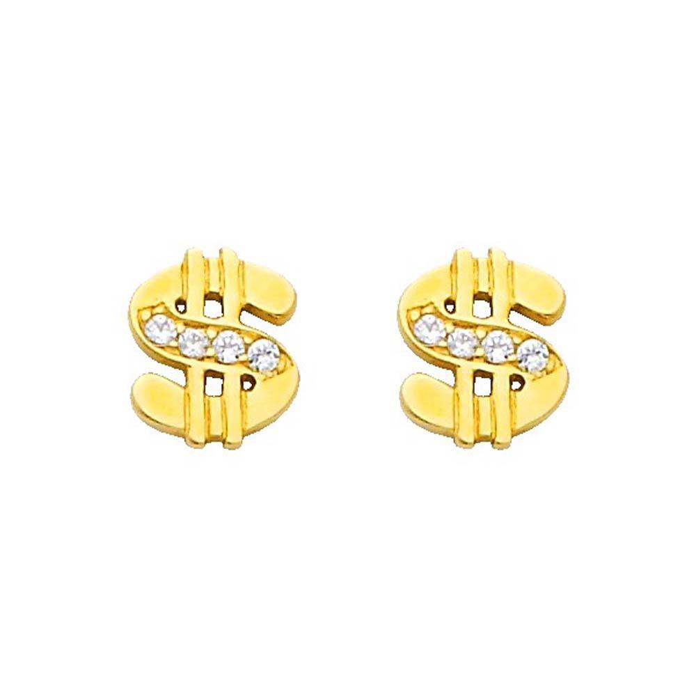 14K Yellow Gold 6mm CZ Stud Earrings - Screw Back