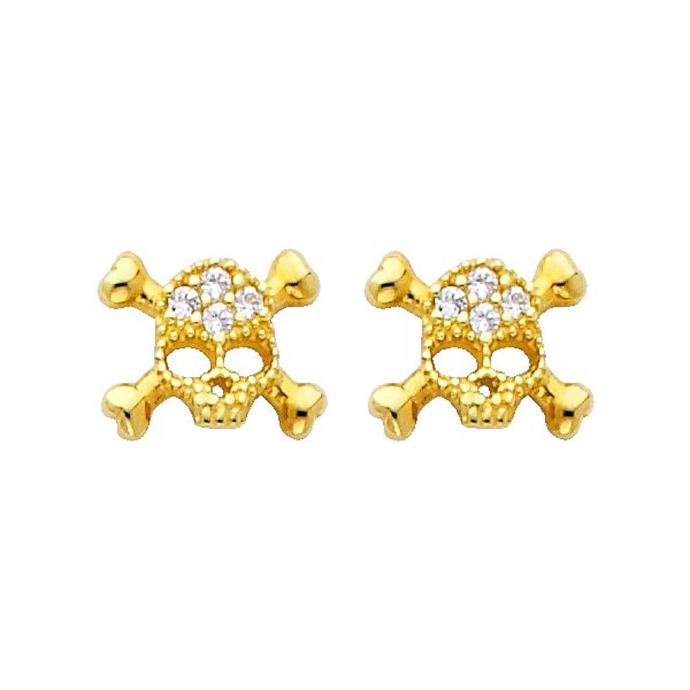 14K Yellow Gold 8mm Pirate CZ Stud Earrings - Screw Back