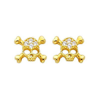 14K Yellow Gold 8mm Pirate CZ Stud Earrings - Screw Back