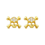 14K Yellow Gold 8mm Pirate CZ Stud Earrings - Screw Back