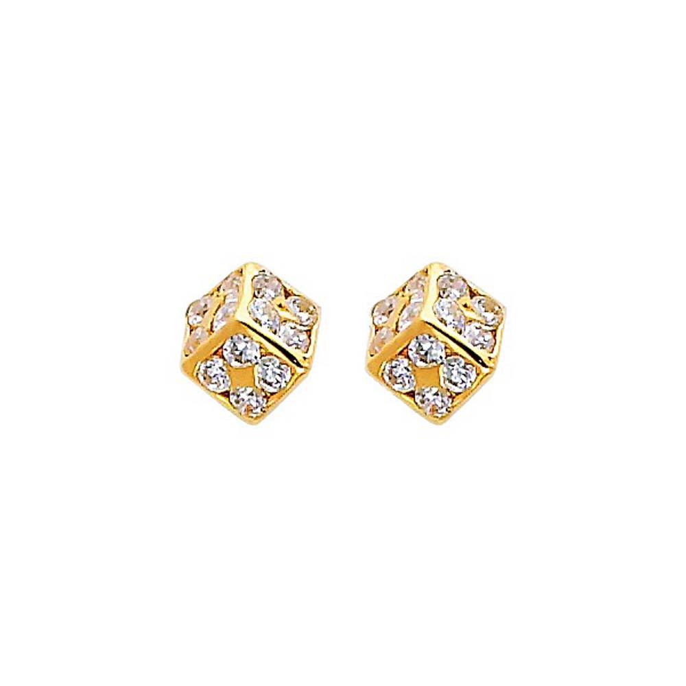 14K Yellow Gold 6mm Cube CZ Stud Earrings - Screw Back