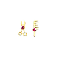 Load image into Gallery viewer, 14K Yellow Gold 4mm Scissors and Comb CZ Stud Earrings - Screw Back