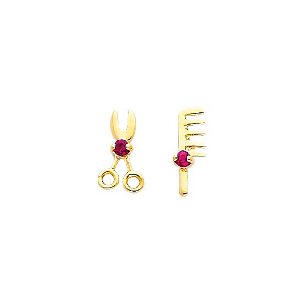 14K Yellow Gold 4mm Scissors and Comb CZ Stud Earrings - Screw Back