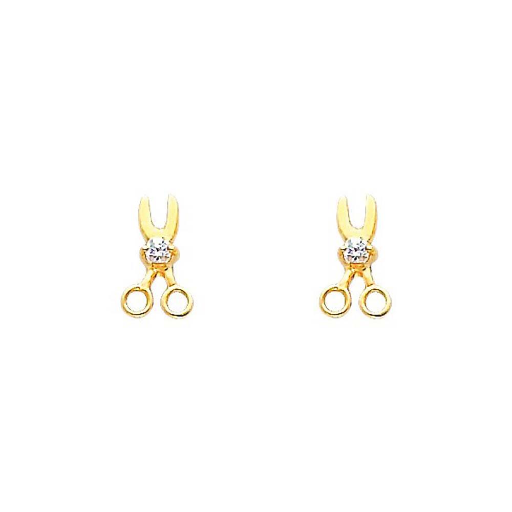 14K Yellow Gold 4mm Scissors CZ Stud Earrings - Screw Back