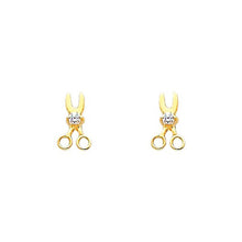 Load image into Gallery viewer, 14K Yellow Gold 4mm Scissors CZ Stud Earrings - Screw Back