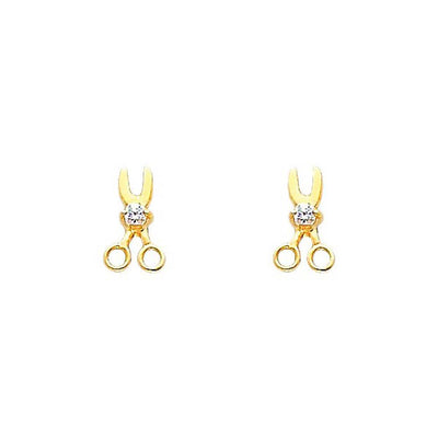 14K Yellow Gold 4mm Scissors CZ Stud Earrings - Screw Back