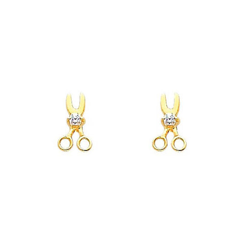 14K Yellow Gold 4mm Scissors CZ Stud Earrings - Screw Back