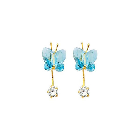 14K Yellow Gold 8mm Crystal Curved CZ Earrings