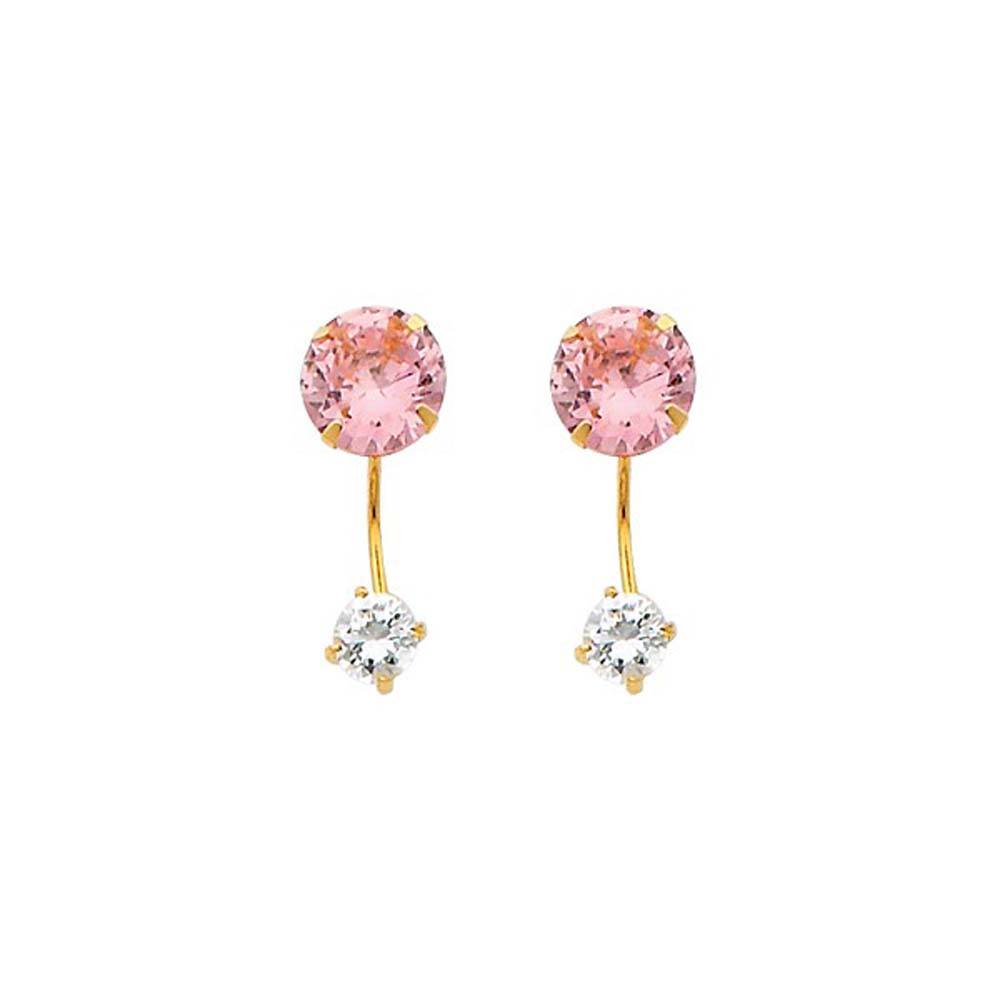 14K Yellow Gold 6mm Pink CZ Curved Earrings