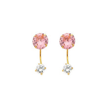Load image into Gallery viewer, 14K Yellow Gold 6mm Pink CZ Curved Earrings