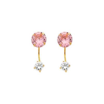 14K Yellow Gold 6mm Pink CZ Curved Earrings
