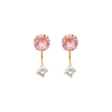 14K Yellow Gold 6mm Pink CZ Curved Earrings