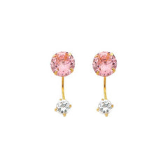 14K Yellow Gold 6mm Pink CZ Curved Earrings