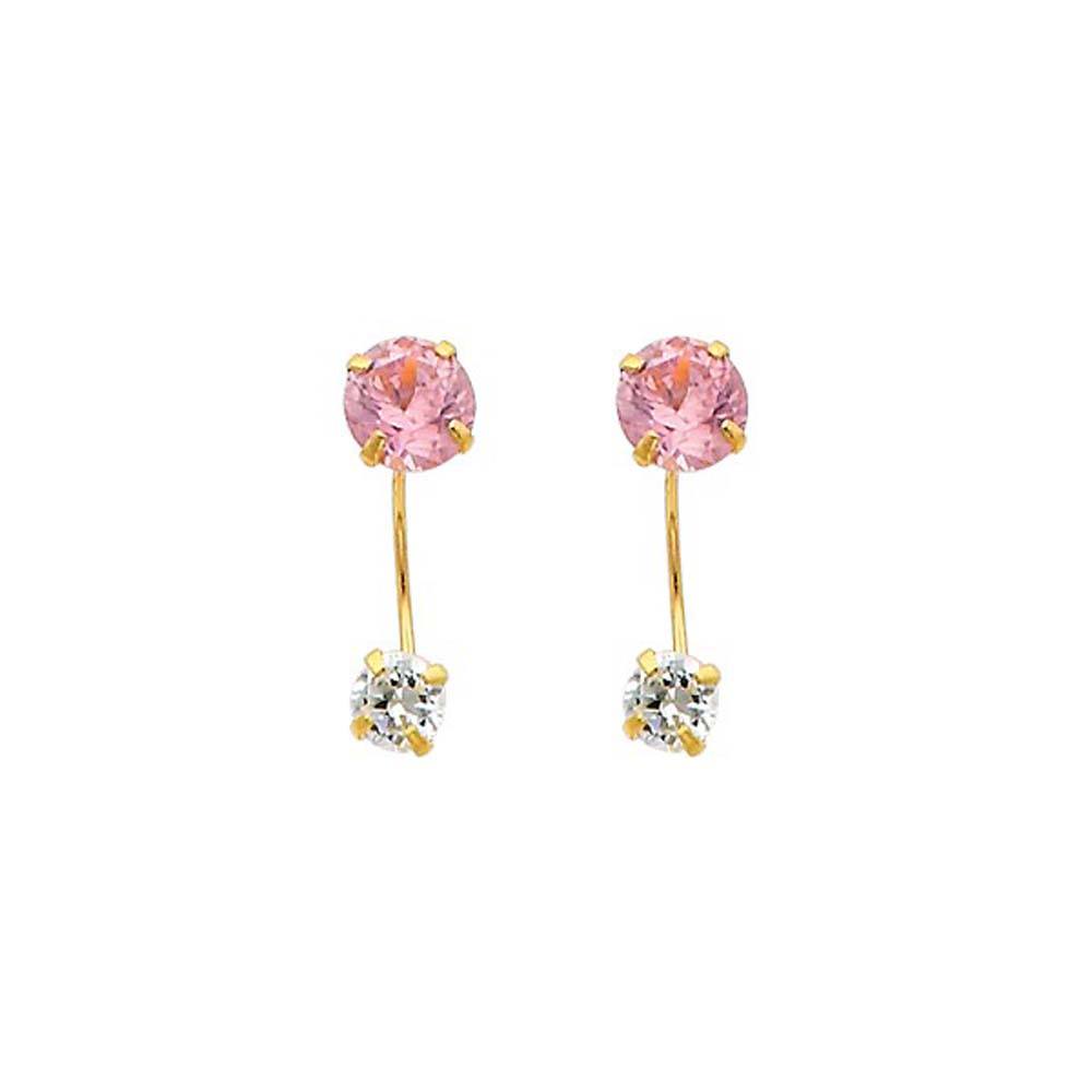 14K Yellow Gold 5mm Pink CZ Curved Earrings