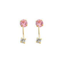Load image into Gallery viewer, 14K Yellow Gold 5mm Pink CZ Curved Earrings