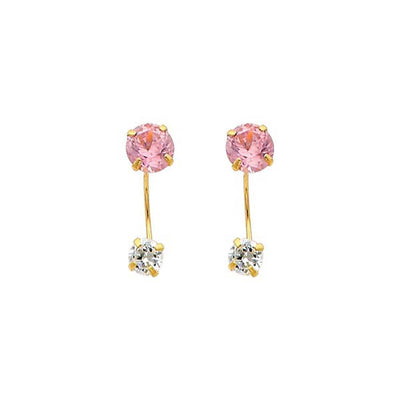 14K Yellow Gold 5mm Pink CZ Curved Earrings