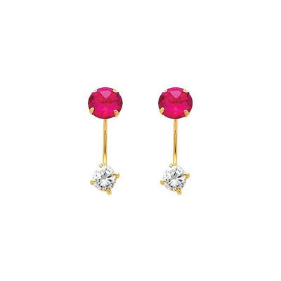 14K Yellow Gold 5mm Ruby CZ Curved Earrings