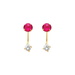 14K Yellow Gold 5mm Ruby CZ Curved Earrings