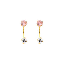 Load image into Gallery viewer, 14K Yellow Gold 4mm Pink CZ Curved Earrings