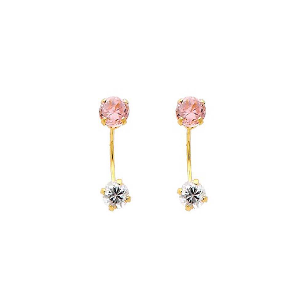 14K Yellow Gold 4mm Pink CZ Curved Earrings