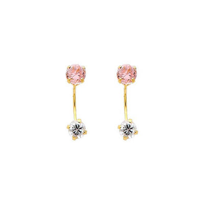 14K Yellow Gold 4mm Pink CZ Curved Earrings