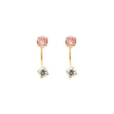 14K Yellow Gold 4mm Pink CZ Curved Earrings