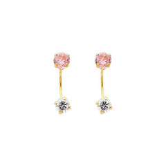 14K Yellow Gold 4mm Pink CZ Curved Earrings