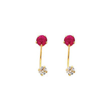 Load image into Gallery viewer, 14K Yellow Gold 4mm Ruby CZ Curved Earrings