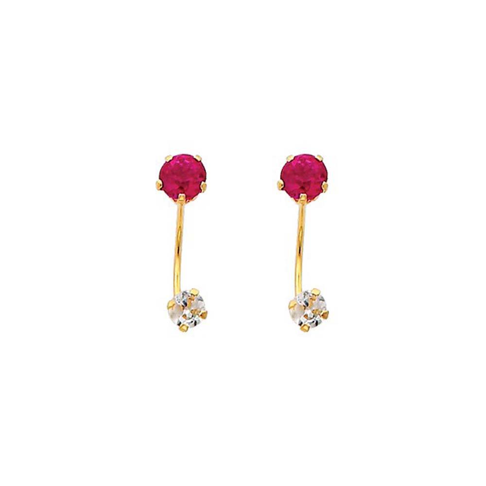 14K Yellow Gold 4mm Ruby CZ Curved Earrings