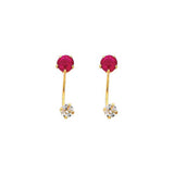 14K Yellow Gold 4mm Ruby CZ Curved Earrings