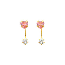 Load image into Gallery viewer, 14K Yellow Gold 5mm Heart Pink CZ Curved Earrings