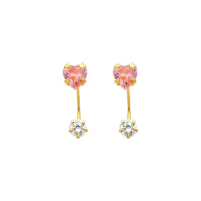 14K Yellow Gold 5mm Heart Pink CZ Curved Earrings