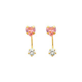 14K Yellow Gold 5mm Heart Pink CZ Curved Earrings